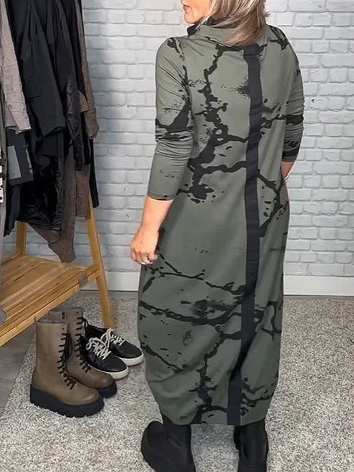 Vestido de manga larga con estampado retro verde