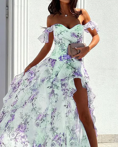 Vestido elegante con estampado de un hombro