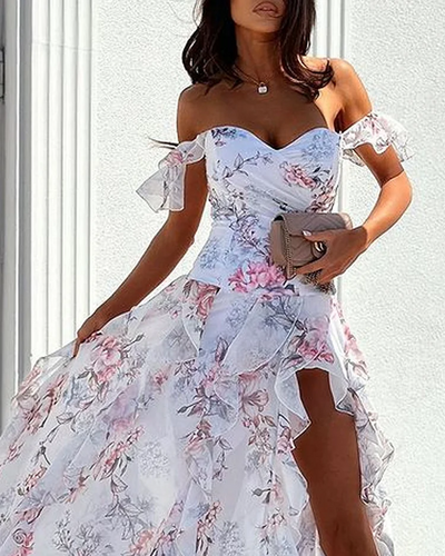 Vestido elegante con estampado de un hombro