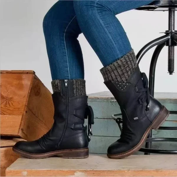 Ruth - Botas de invierno para mujer de caña baja con soporte ortopédico de lana cálida