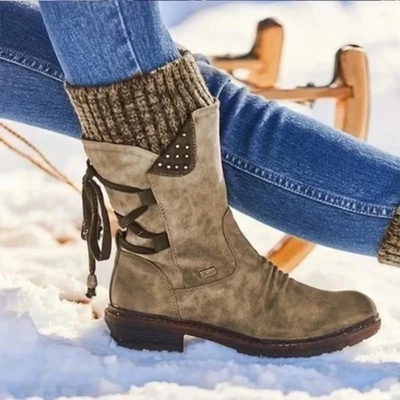 Ruth - Botas de invierno para mujer de caña baja con soporte ortopédico de lana cálida